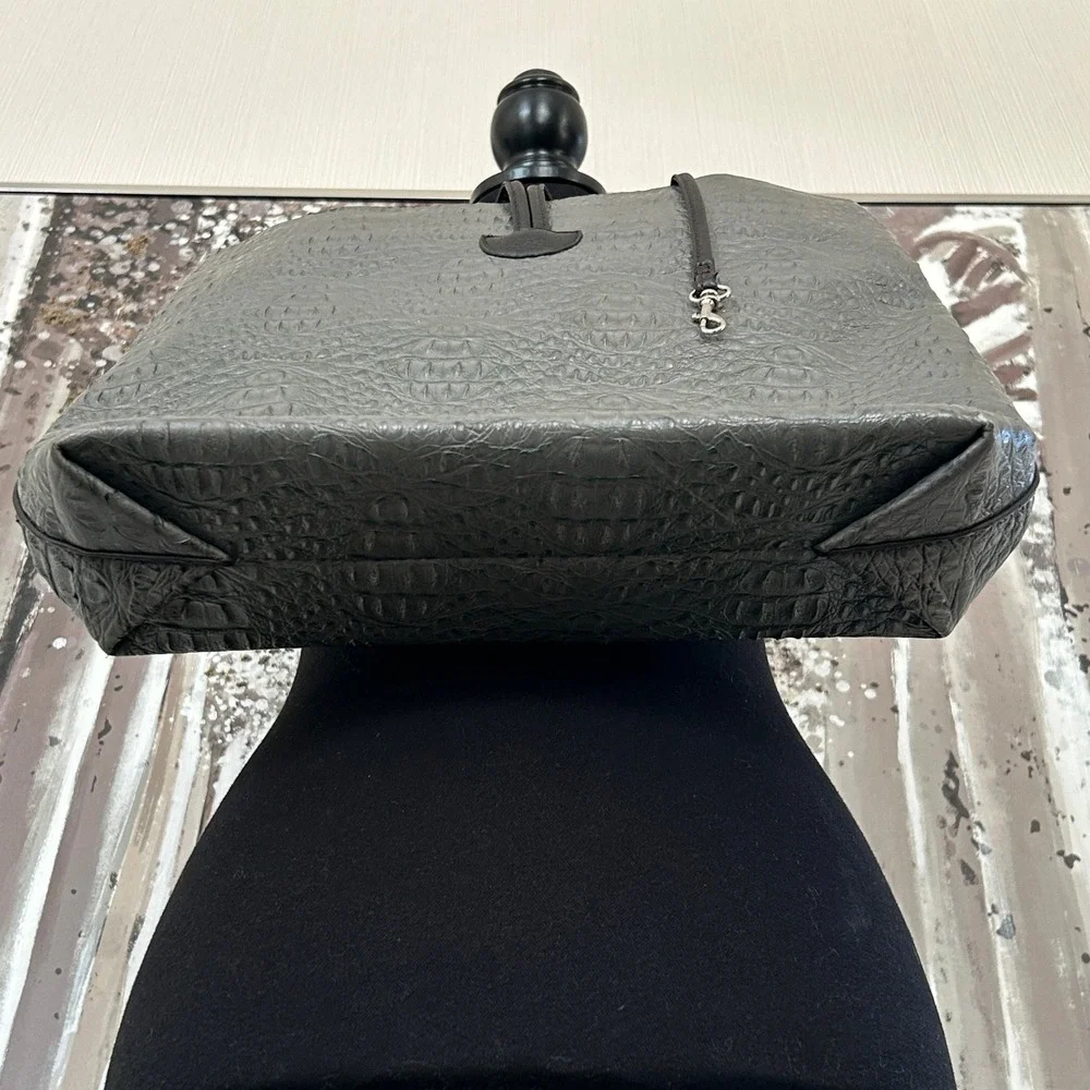 Gray Faux Crocodile-Embossed Dual Braided Top Closure Buckle Large Tote Bag